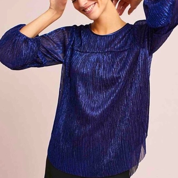 Anthropologie Moulinette Soeurs Fancy Blue Blouse Sz XS - Picture 1 of 11